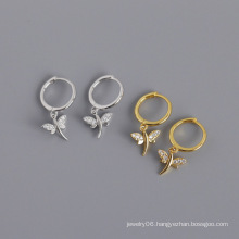 2020 NEW 925 Sterling Silver gold plated dragonfly Shape animal hoop earrings jewelry for women